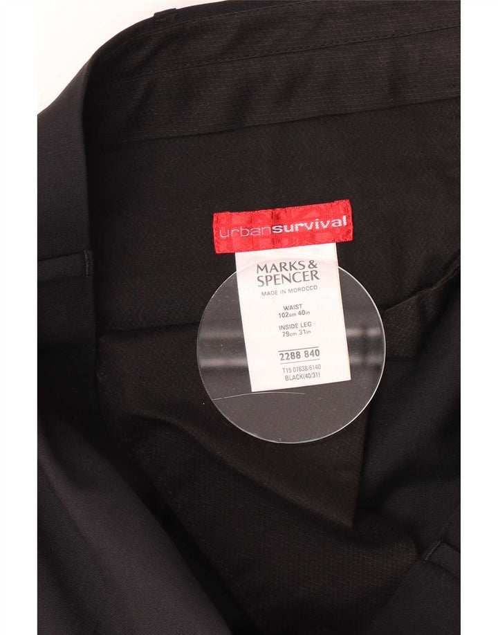Calça masculina de terno reto Marks & Spencer W40 L31 lã preta