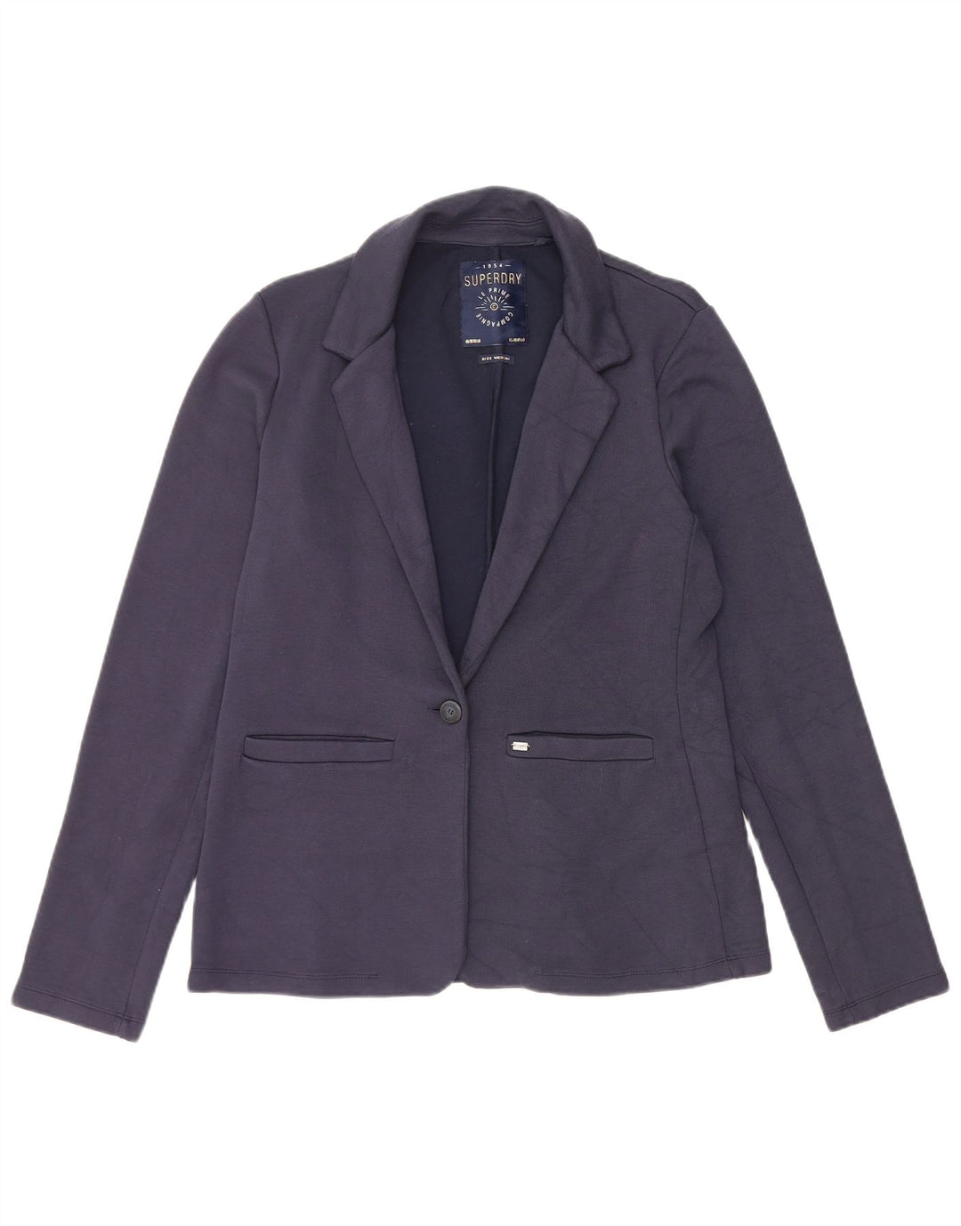 Jaqueta blazer feminina Superdry com 1 botão Reino Unido 14 algodão azul marinho médio