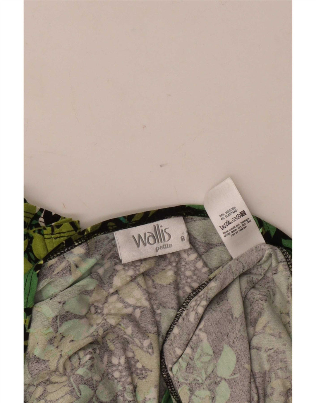 Vestido básico feminino Wallis Petite manga 3/4 Reino Unido 8 pequeno verde floral viscose