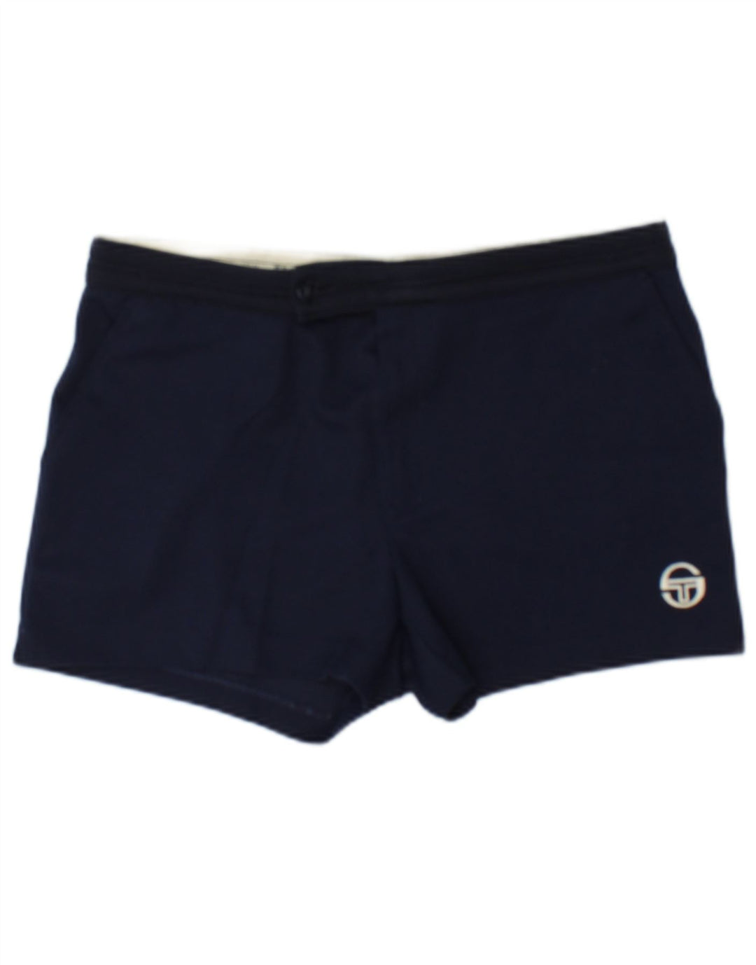 Shorts esportivo feminino Sergio Tacchini UK 14 grande poliéster azul marinho