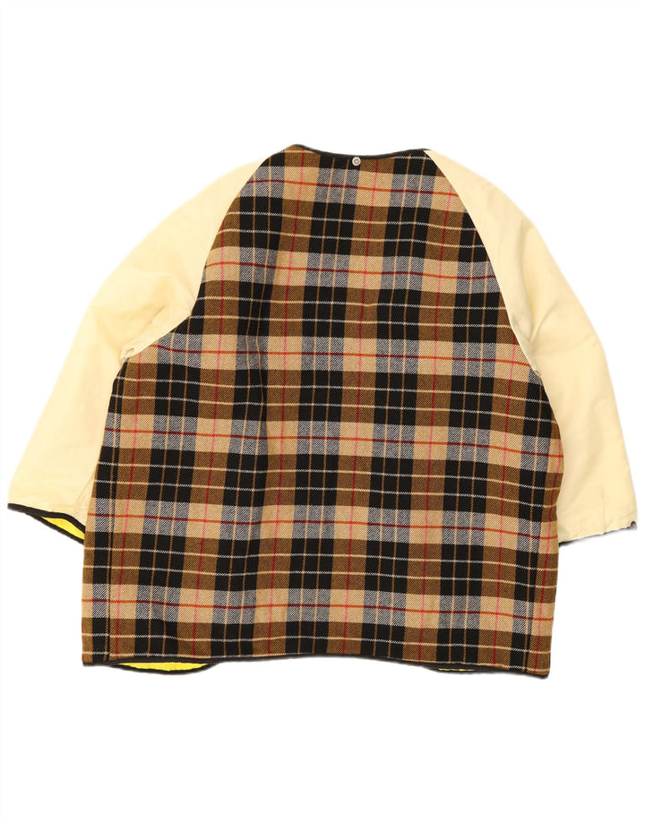 Jaqueta feminina vintage reversível UK 20 2XL lã xadrez marrom
