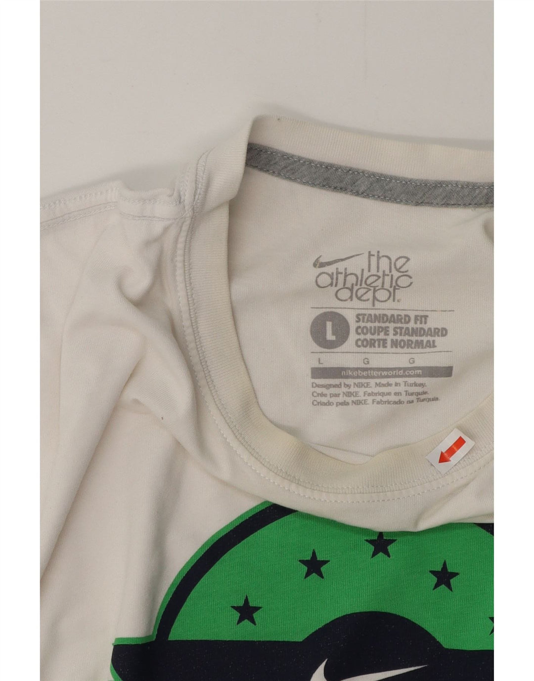 Camiseta masculina NIKE Coupe Standard Standard Fit gráfica grande branca