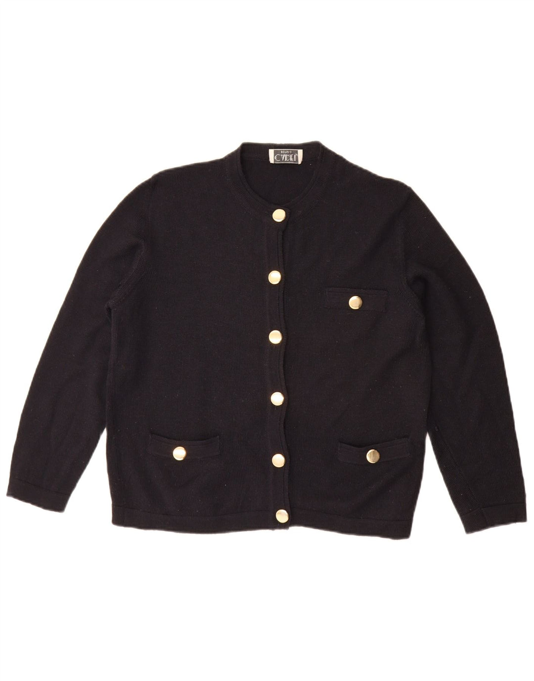 Suéter cardigã feminino vintage de grandes dimensões Reino Unido 10 lã azul marinho pequena
