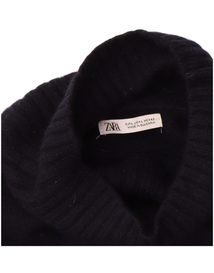 Zara Suéter masculino com gola redonda grande de lã azul marinho