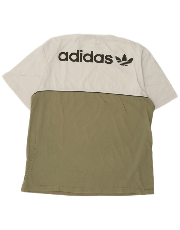 Adidas Mens Graphic T-Shirt Top Grande Branco Colorblock Algodão