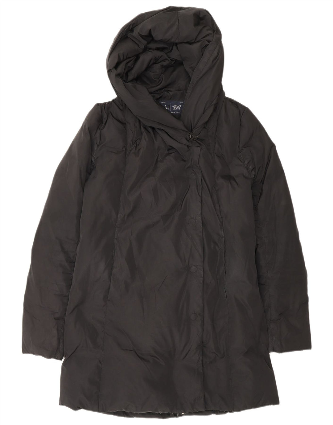 Casaco feminino acolchoado com capuz grande ARMANI JEANS IT 38 XS poliéster preto