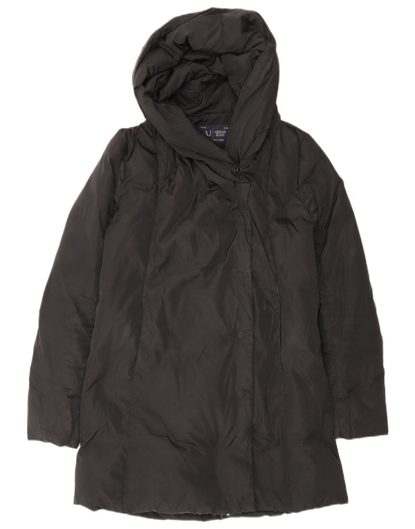 Casaco feminino acolchoado com capuz grande ARMANI JEANS IT 38 XS poliéster preto
