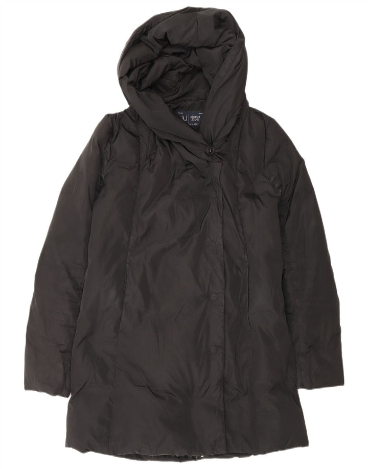 Casaco feminino acolchoado com capuz grande ARMANI JEANS IT 38 XS poliéster preto