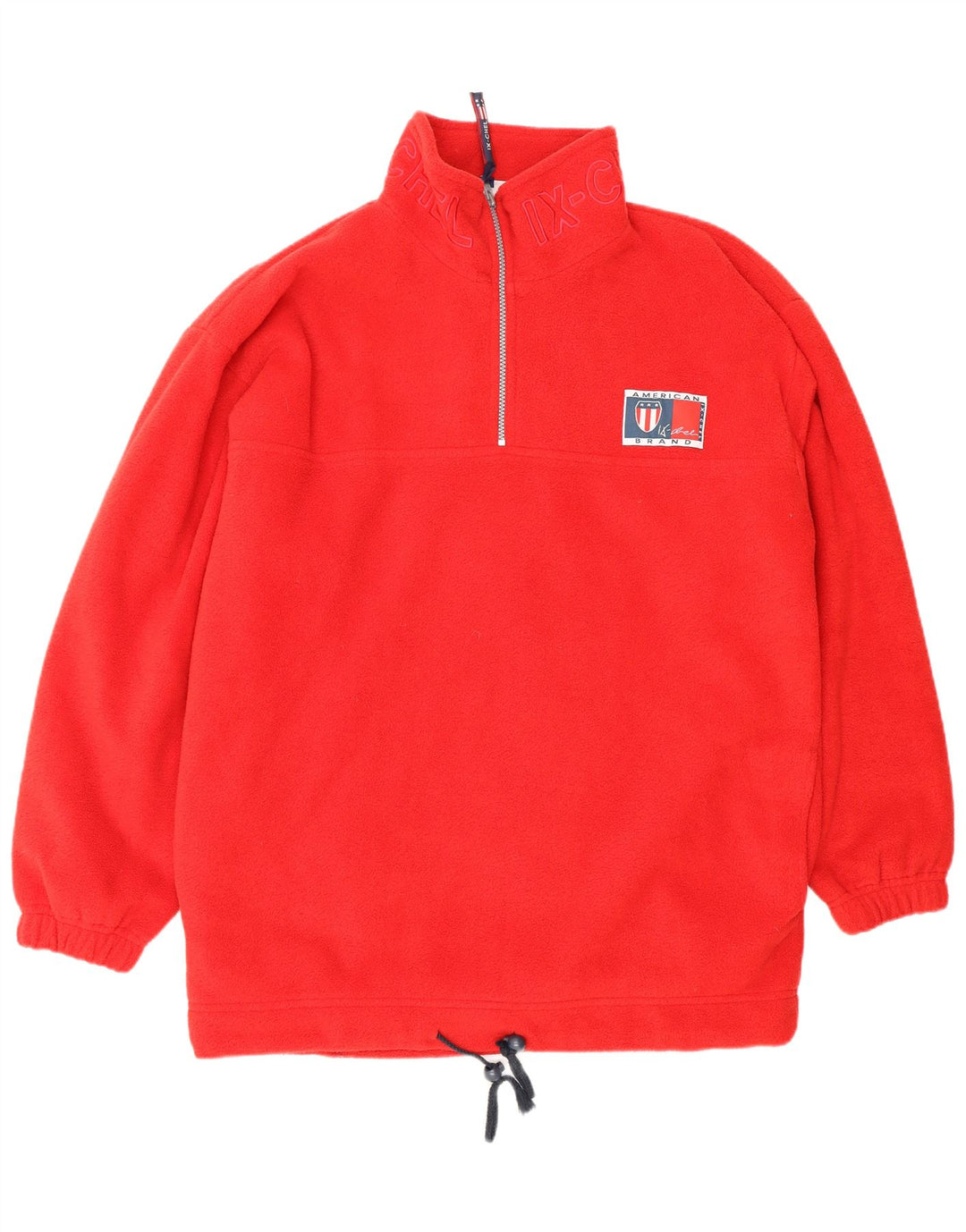 Suéter masculino VINTAGE de ajuste solto gráfico com zíper e gola de lã médio vermelho poliéster