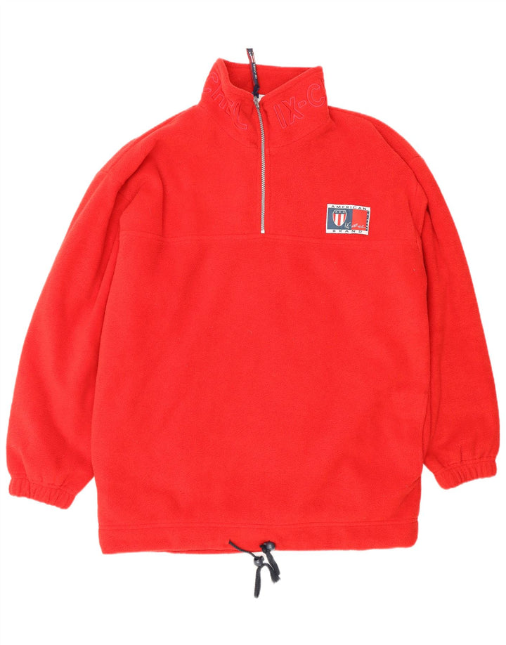 Suéter masculino VINTAGE de ajuste solto gráfico com zíper e gola de lã médio vermelho poliéster