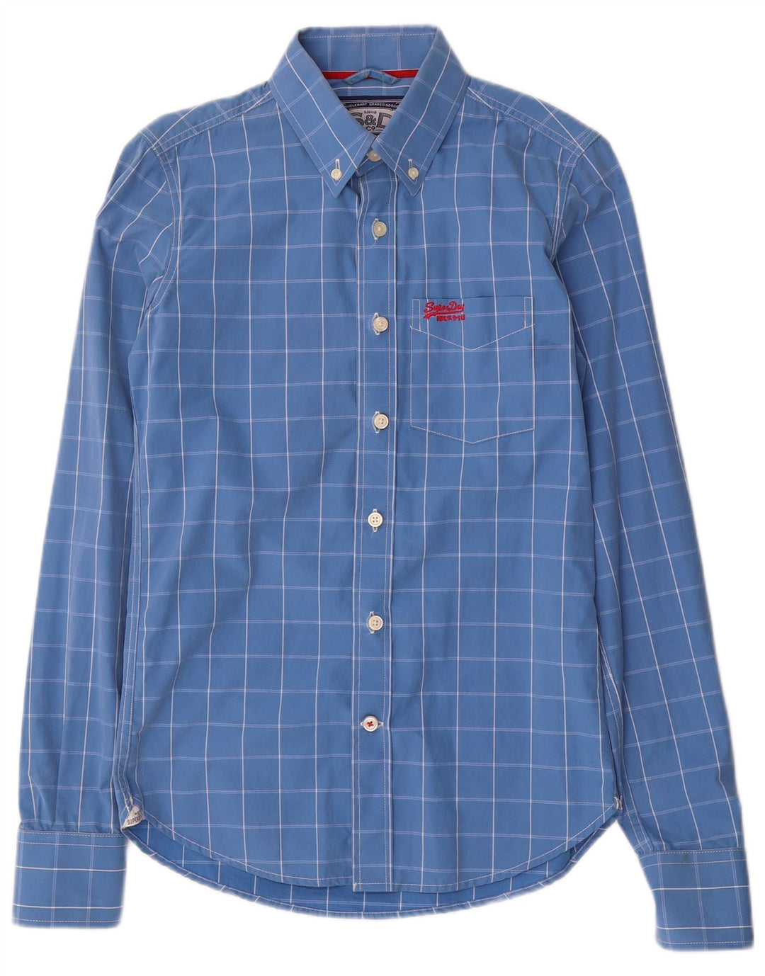 Camisa masculina Superdry pequena xadrez azul algodão