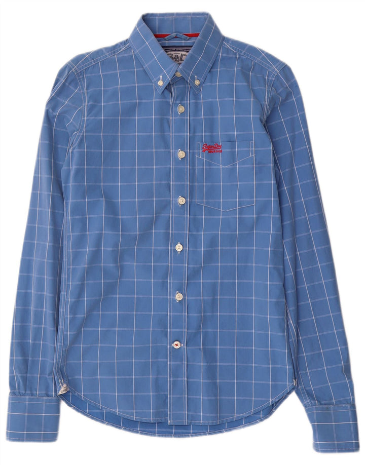 Camisa masculina Superdry pequena xadrez azul algodão