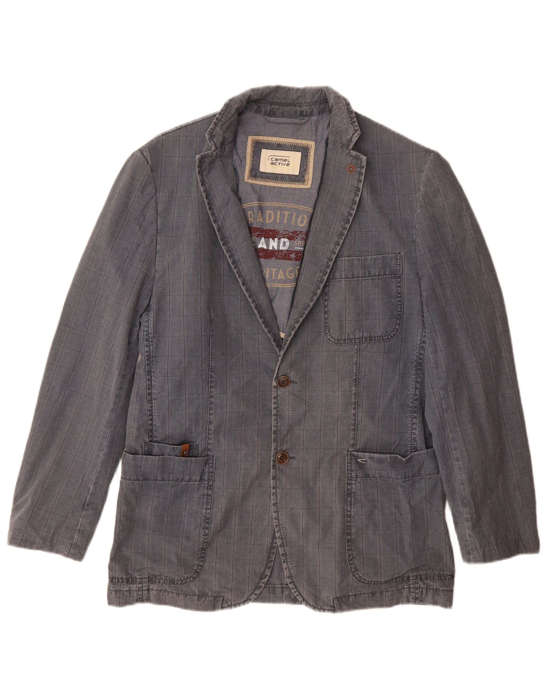 Jaqueta blazer masculina de 2 botões CAMEL ACTIVE IT 48 algodão xadrez azul médio