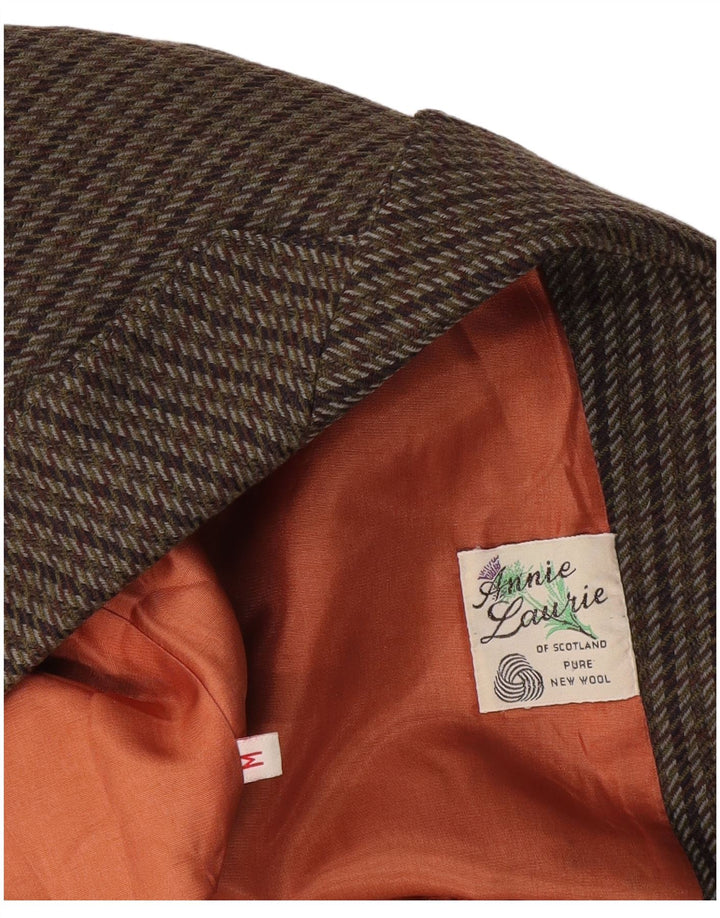 Jaqueta blazer feminina vintage com peito duplo Reino Unido 14 médio marrom houndstooth