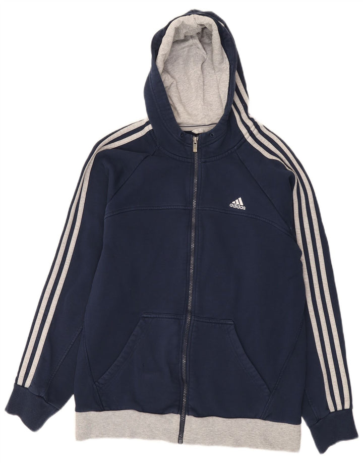 Adidas masculino zip moletom com capuz médio algodão azul marinho