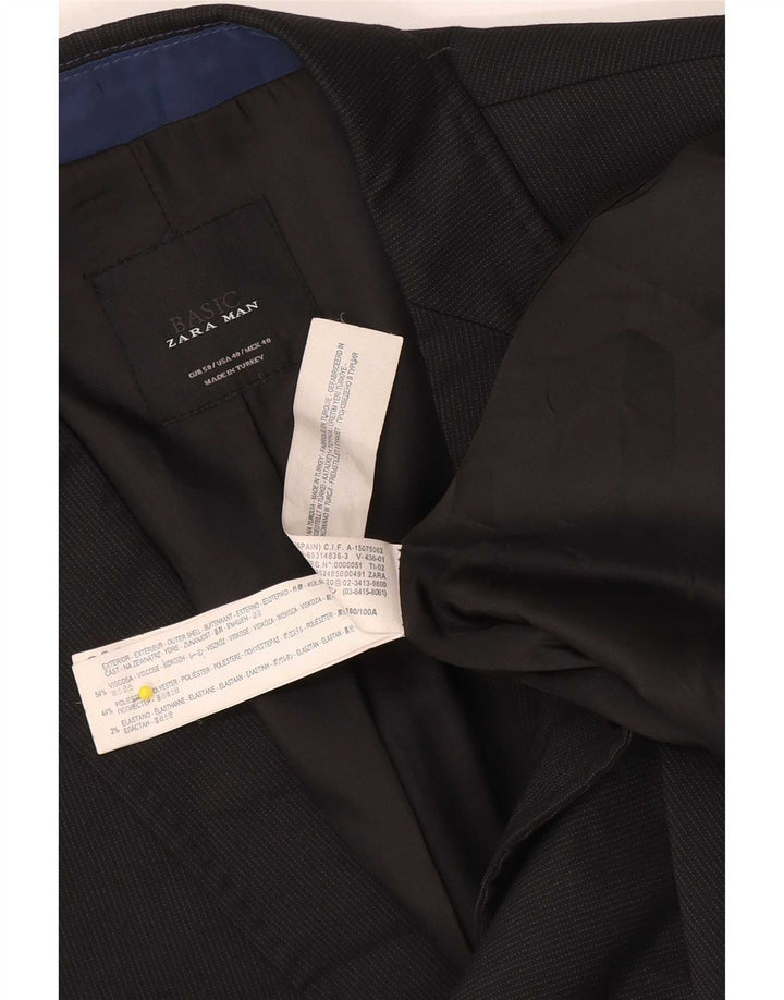 Jaqueta blazer masculina Zara com 2 botões EU 50 média preta listrada viscose