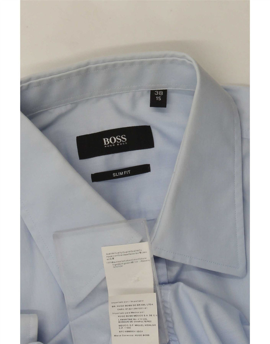 Camisa masculina Hugo Boss Slim Fit tamanho 38 15 algodão azul médio