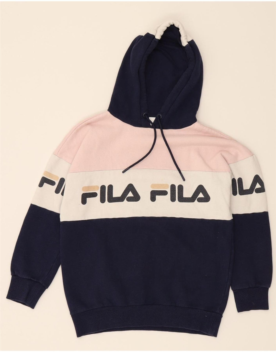 FILA Womens Oversized Hoodie Jumper UK 2 2XS Multicoloured Colourblock Vintage Fila and Second-Hand Fila from Messina Hembry 