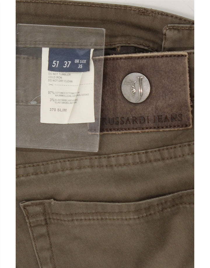 TRUSSARDI Mens Slim Casual Trousers W35 L28 Khaki Cotton Vintage Trussardi and Second-Hand Trussardi from Messina Hembry 