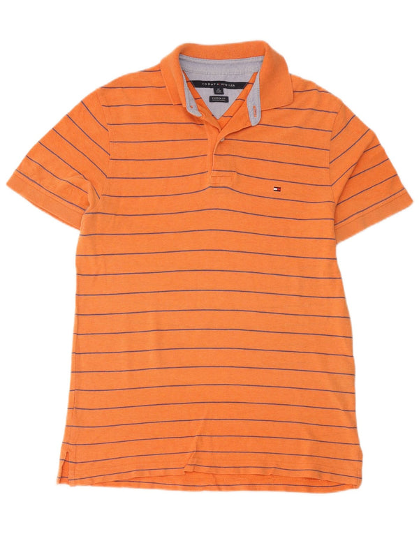 Camisa polo masculina Tommy Hilfiger Custom Fit XS algodão listrado laranja
