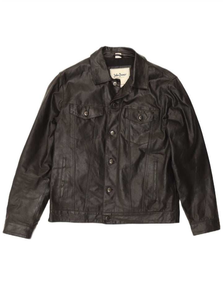 Jaqueta masculina de couro bomber John Baner Reino Unido 40 couro preto pequeno