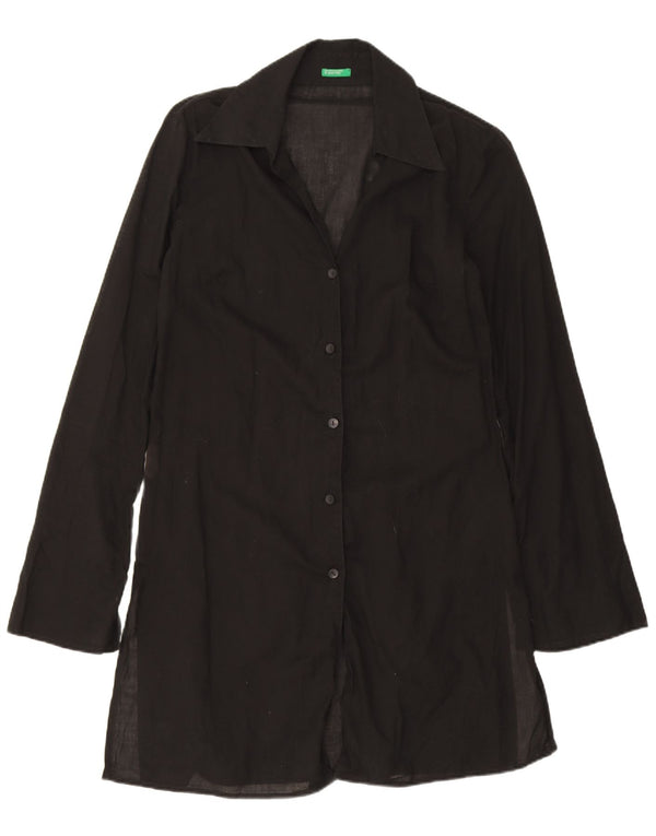 Benetton Womens Shirt Dress UK 10 Small Black Cotton