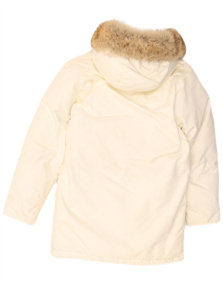 Jaqueta masculina acolchoada com capuz Woolrich Reino Unido 36 nylon branco pequeno
