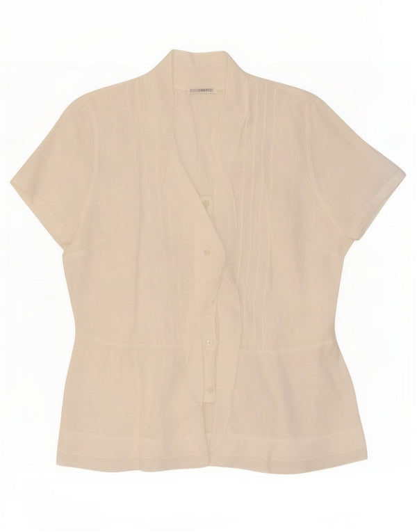 Blusa feminina de manga curta Enara Camice Reino Unido 14 grande branca