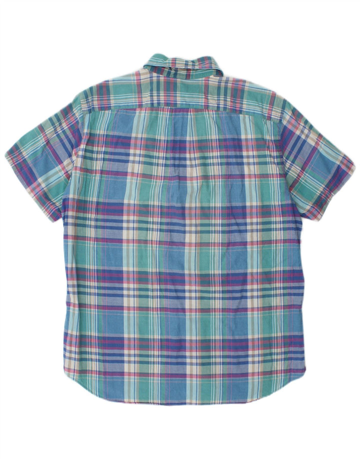 J. Crew Camisa masculina de manga curta de algodão xadrez azul médio