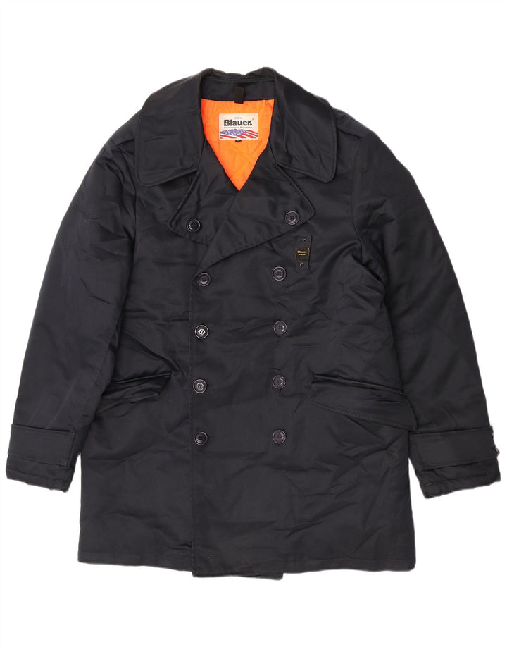 Casaco masculino Blauer com peito duplo UK 40 grande poliéster azul marinho