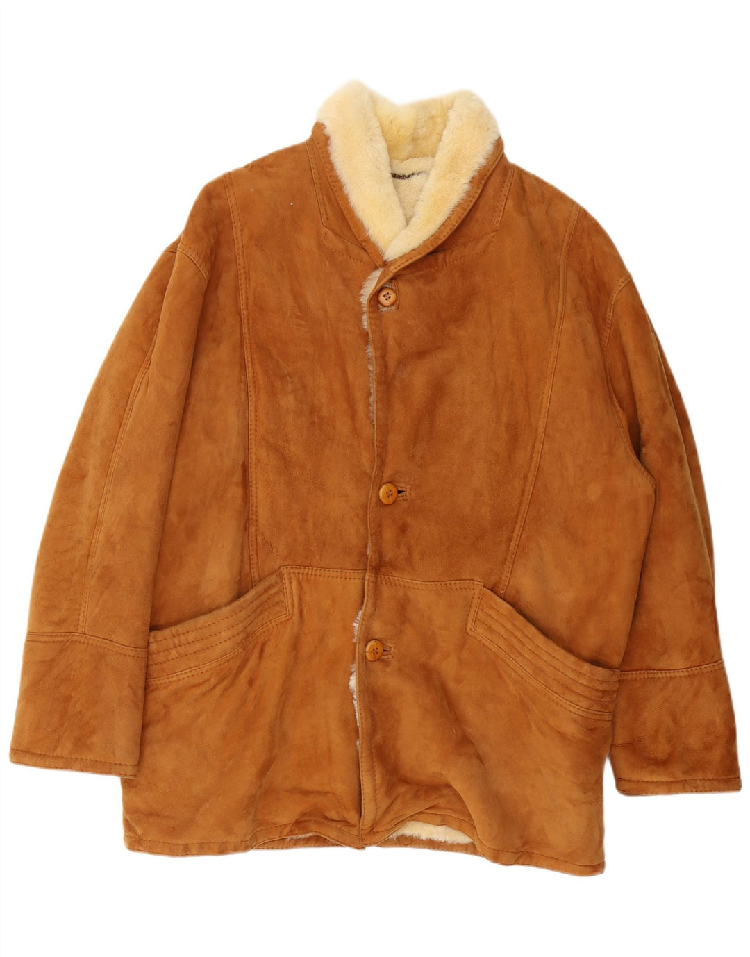 Jaqueta masculina vintage de shearling IT 52 XL marrom shearling