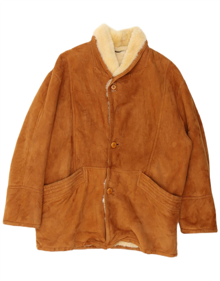 Jaqueta masculina vintage de shearling IT 52 XL marrom shearling
