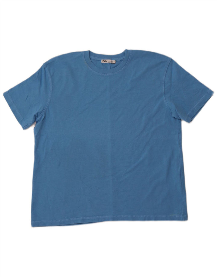 Camiseta feminina ZARA UK 14 algodão azul médio