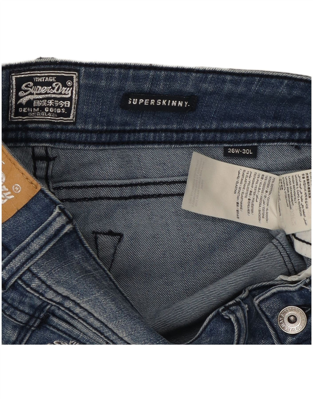 Jeans super skinny feminino SUPERDRY W26 L30 algodão azul