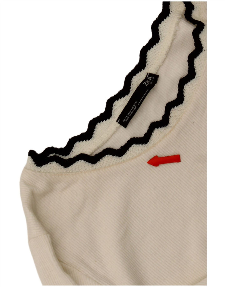 Zara Womens Crop Top Manga Longa Reino Unido 8 Pequeno Branco