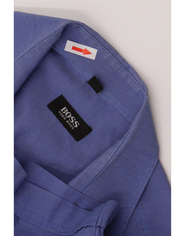 Camisa masculina Hugo Boss manga curta regular fit algodão azul médio