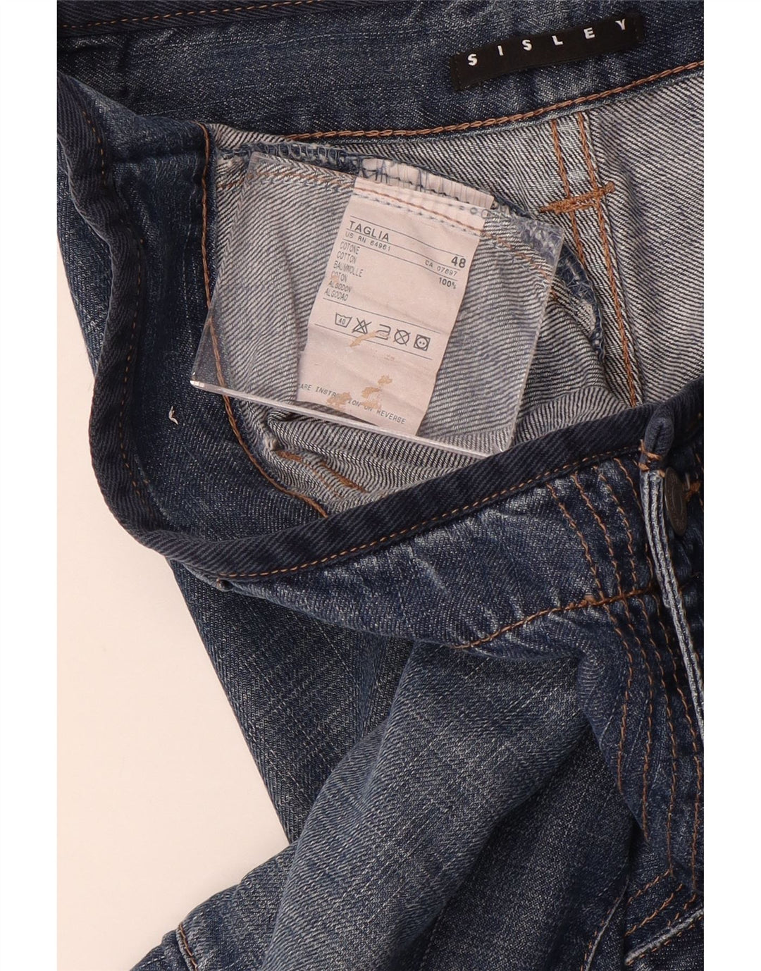Sisley Mens Cargo Denim Shorts IT 48 Médio W34 Azul Algodão