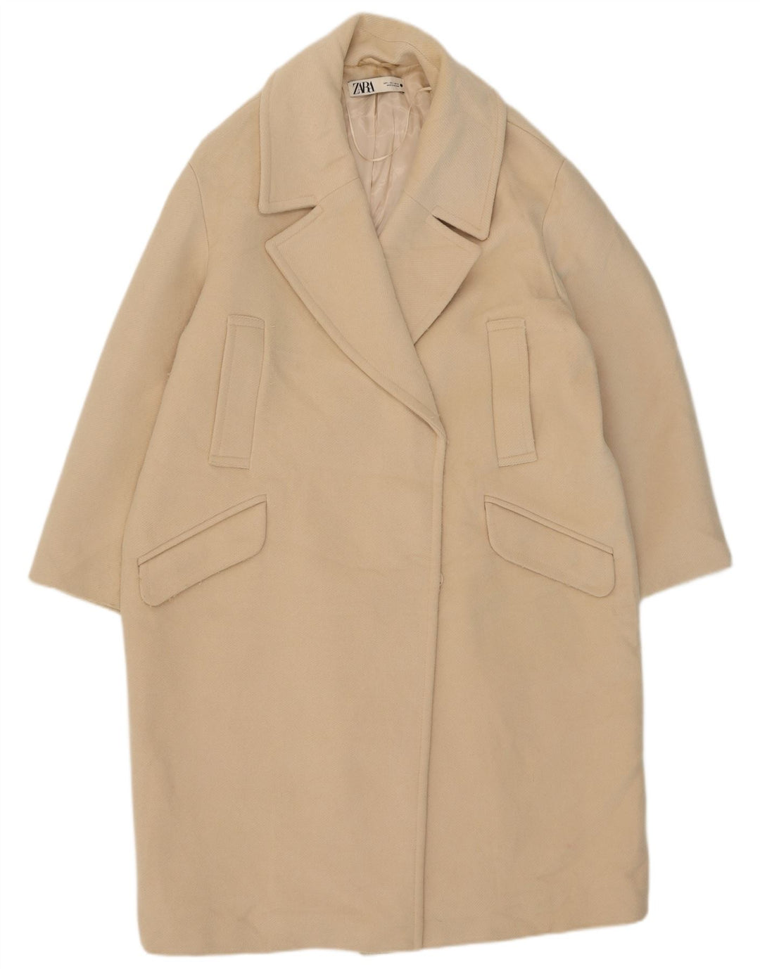 Sobretudo oversized feminino Zara UK 16 grande poliéster bege