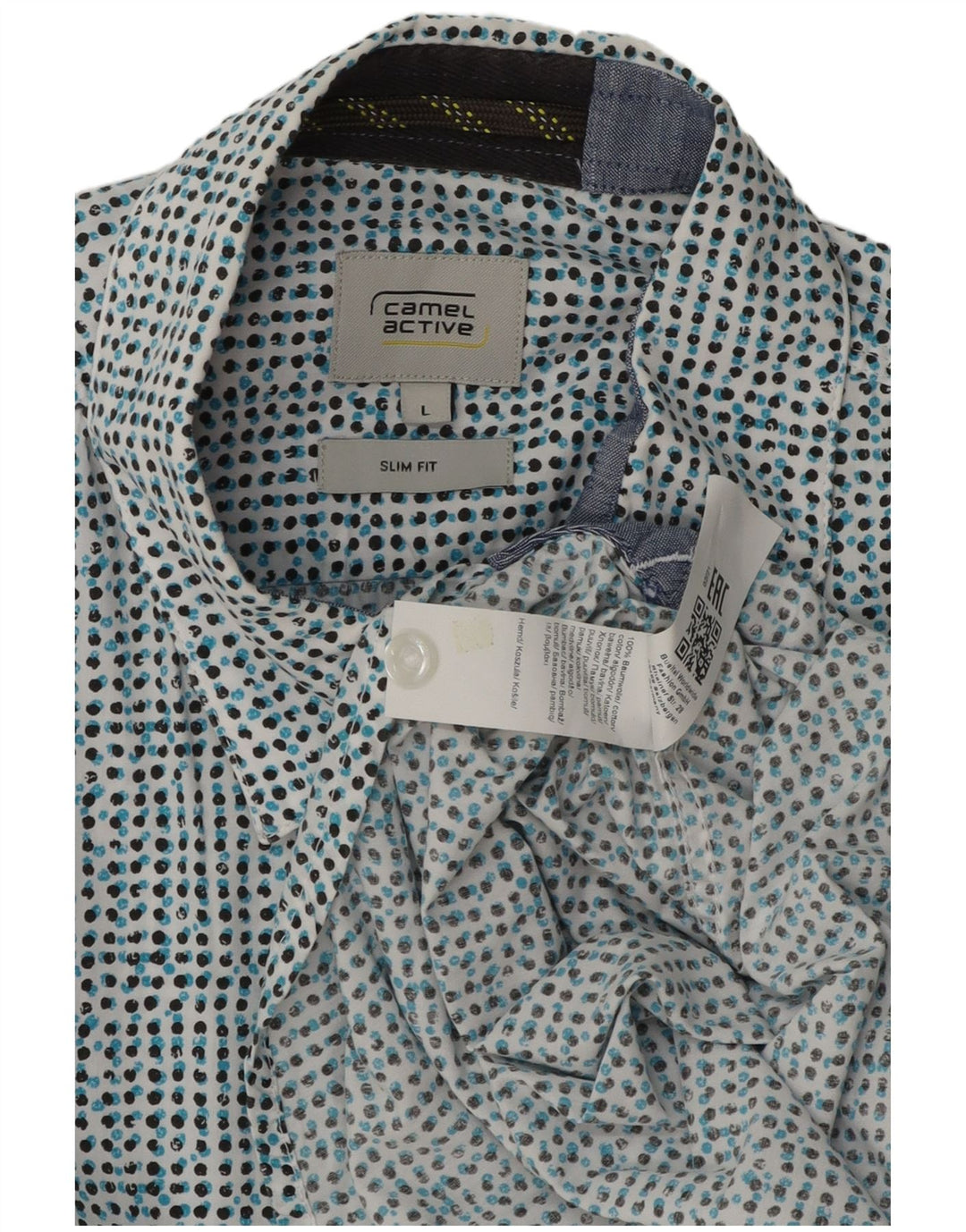 Camel Active Camisa masculina de manga curta slim fit grande algodão manchado azul