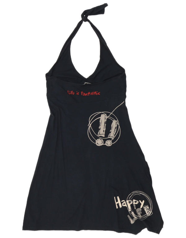 Vestido feminino Desigual com alças assimétricas gráficas UK 18 XL algodão preto