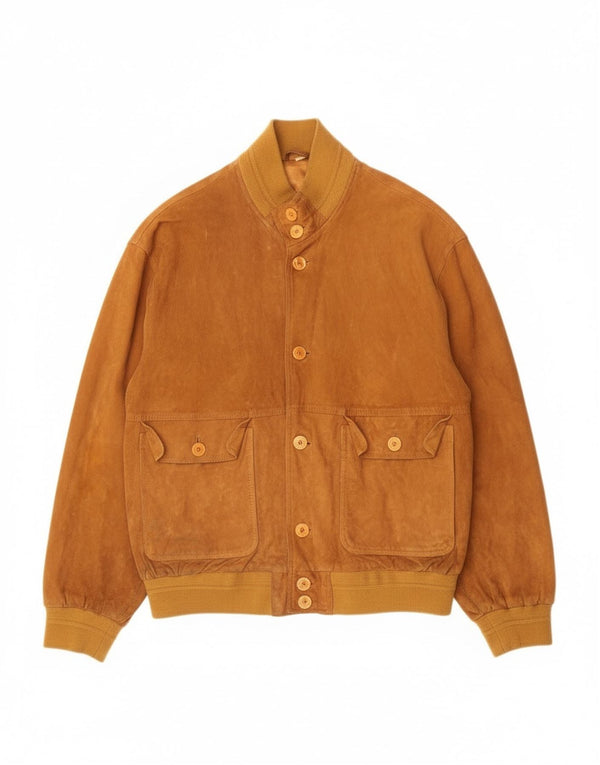 Jaqueta bomber masculina vintage de camurça IT 50 couro bege grande