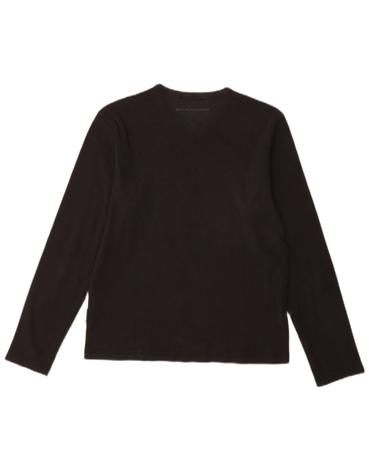 SERGIO TACCHINI Top feminino manga comprida UK 12 algodão preto médio