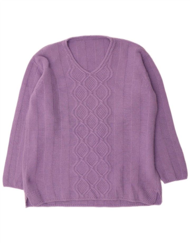 Suéter feminino Raffaello com decote em V IT 48 XL lã roxa