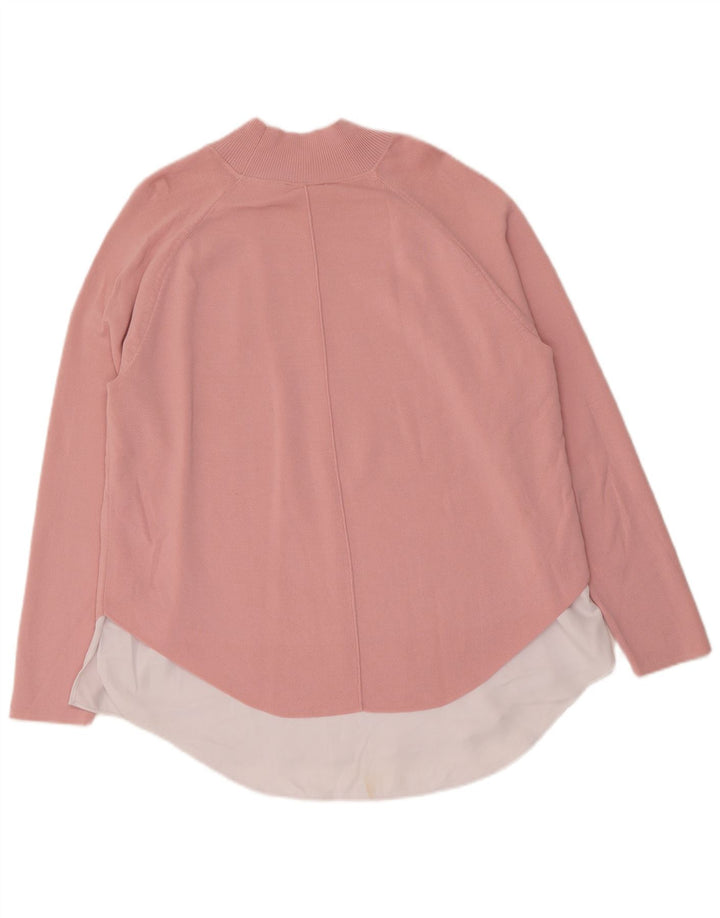 Suéter feminino Ted Baker com gola tartaruga tamanho 3 bloco colorido rosa médio