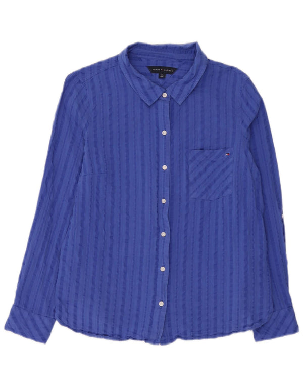 Camisa Tommy Hilfiger Feminina UK 16 Grande Algodão Listrado Azul