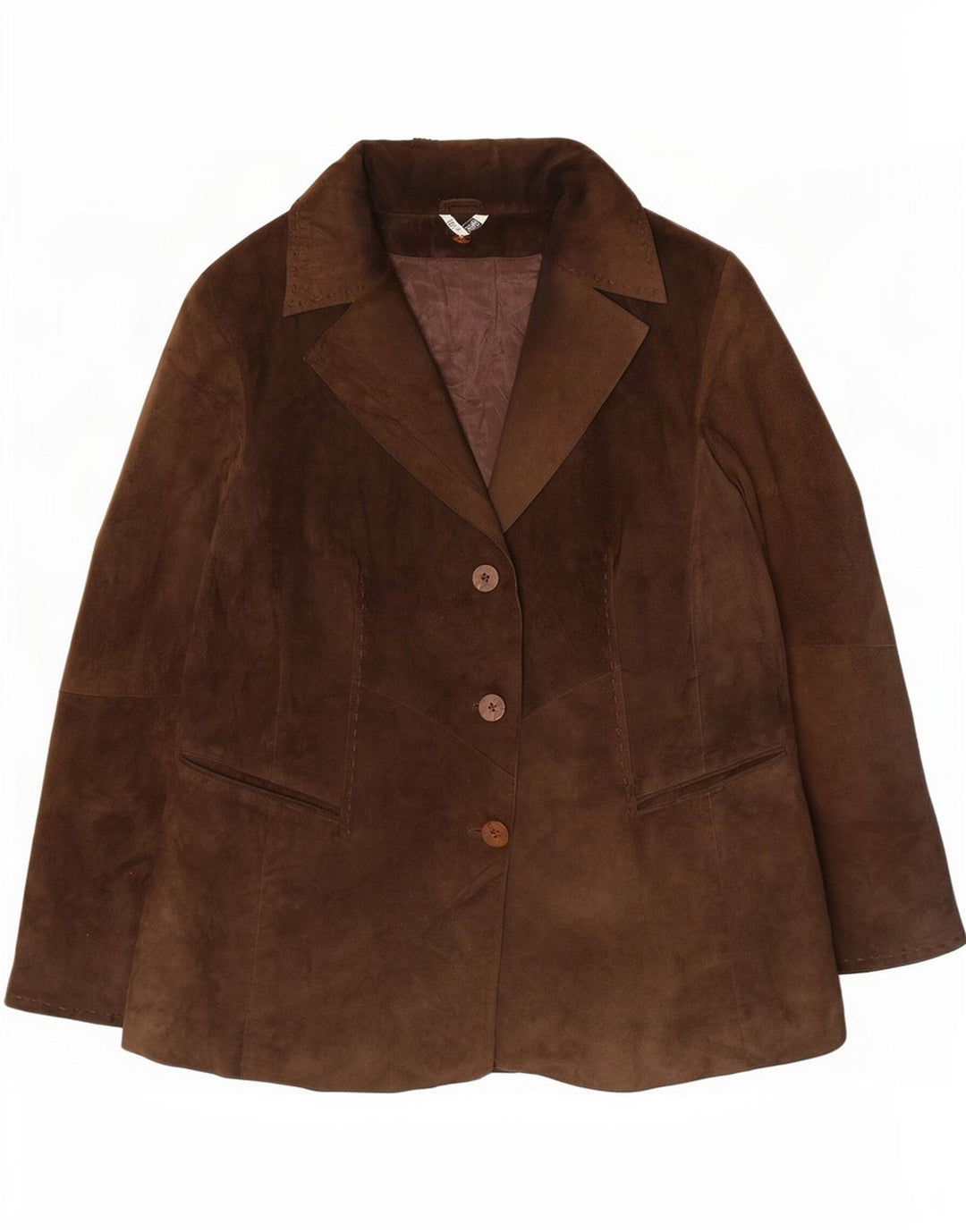 Jaqueta blazer feminina vintage de camurça com 3 botões Reino Unido 14 marrom médio