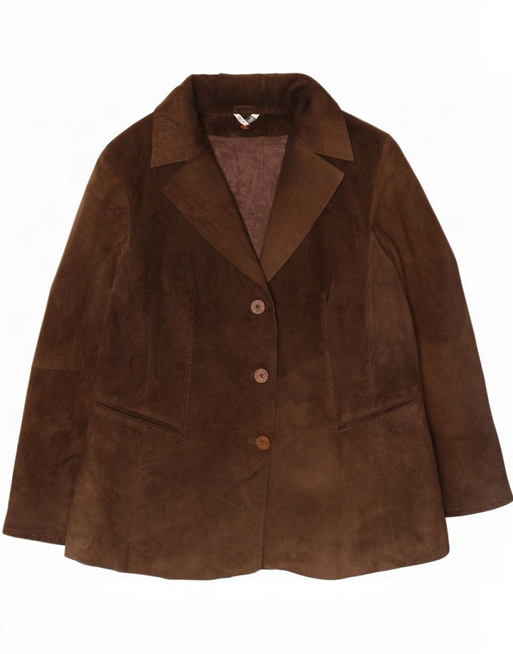 Jaqueta blazer feminina vintage de camurça com 3 botões Reino Unido 14 marrom médio