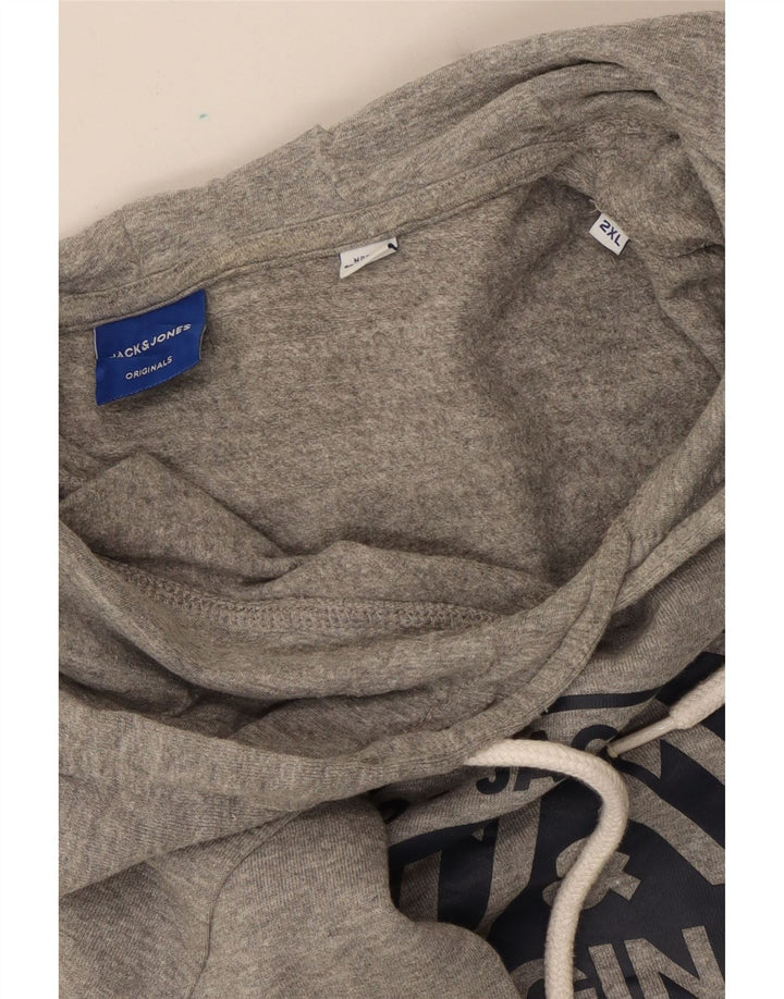 JACK & JONES Mens Graphic Hoodie Jumper 2XL Grey Cotton Vintage Jack & Jones and Second-Hand Jack & Jones from Messina Hembry 