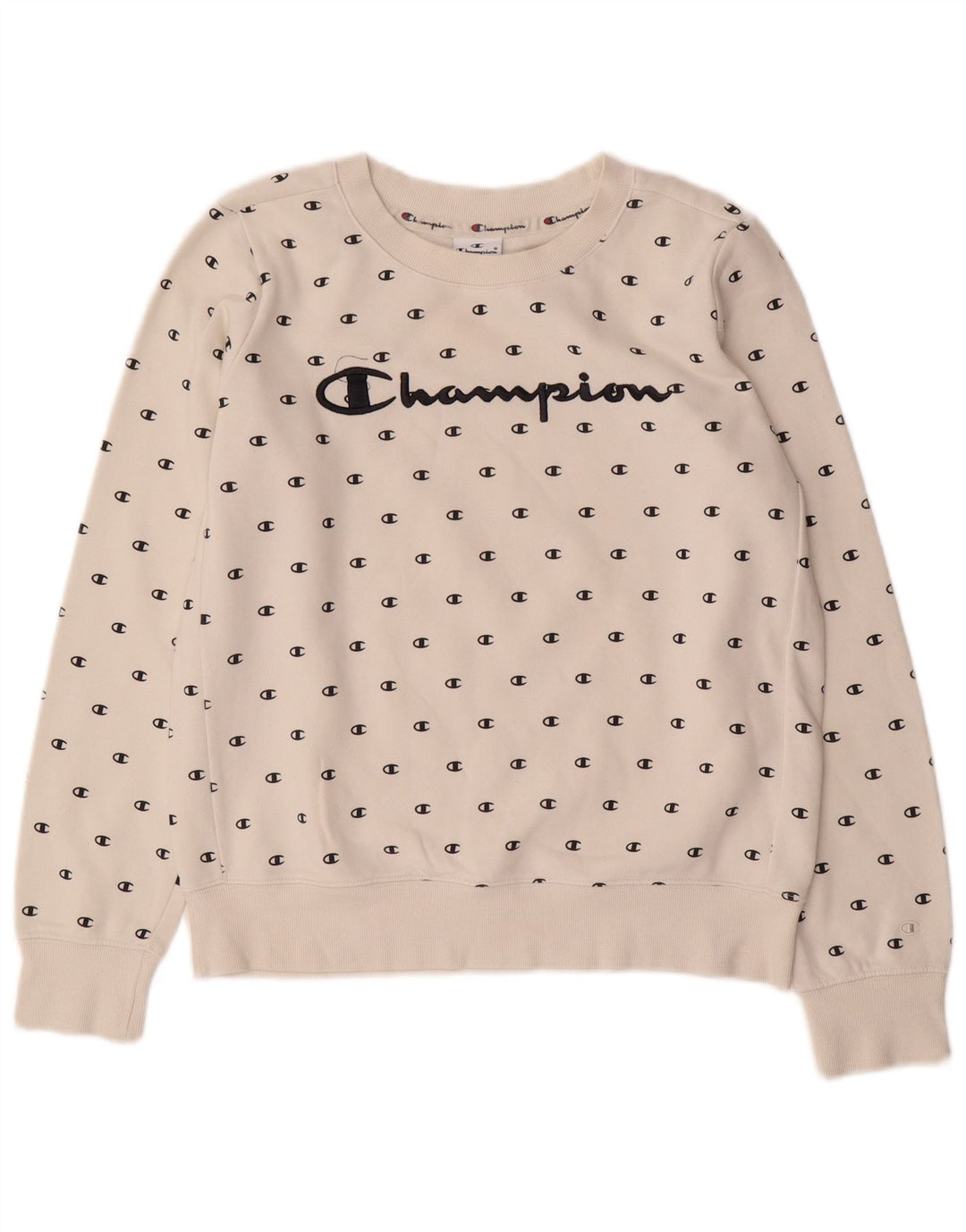 CHAMPION moletom feminino gráfico jumper UK 14 médio algodão branco