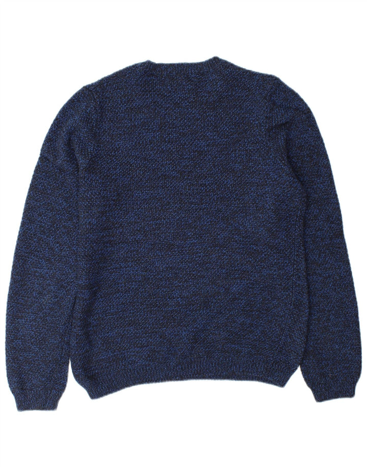 Suéter masculino Marks & Spencer com gola redonda e algodão manchado azul pequeno